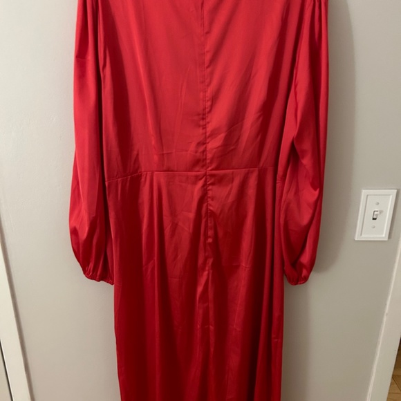 Long Hot Pink Tie Front Gown - Picture 2 of 4